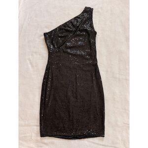 Black Sequin One Shoulder Mini Dress - Bodycon Party Dress